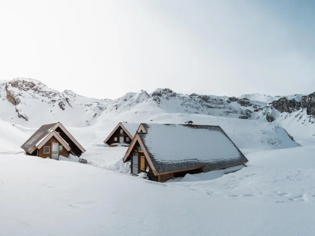 Fond des Fours refuge in winter under the snow in Val d'Isère