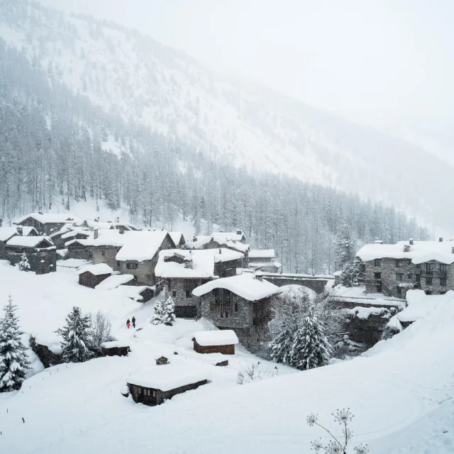 The Val d'Isère village of Le Fornet under a blanket of snow