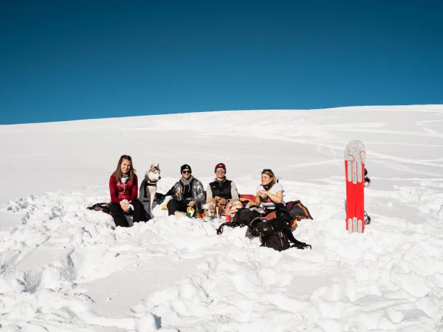 Bunch of buddies at the top of the lifts in Val d'Isère