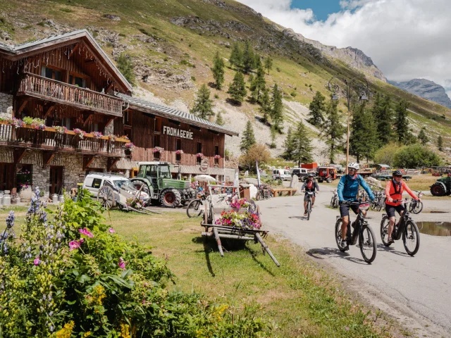 Summer biking in Val d'Isère in front of the ferme de l'Adroit