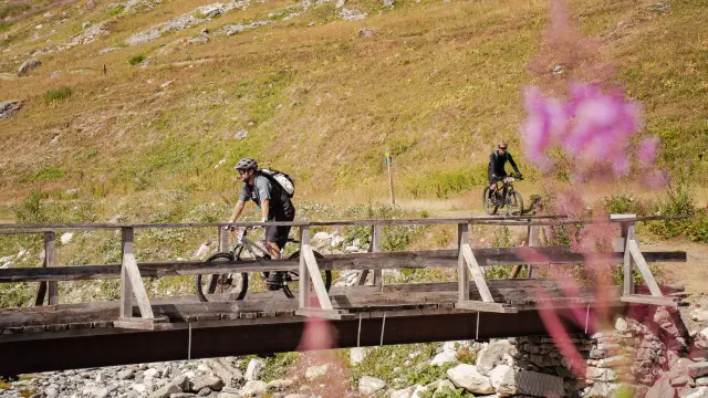 Mountain bike su un ponte