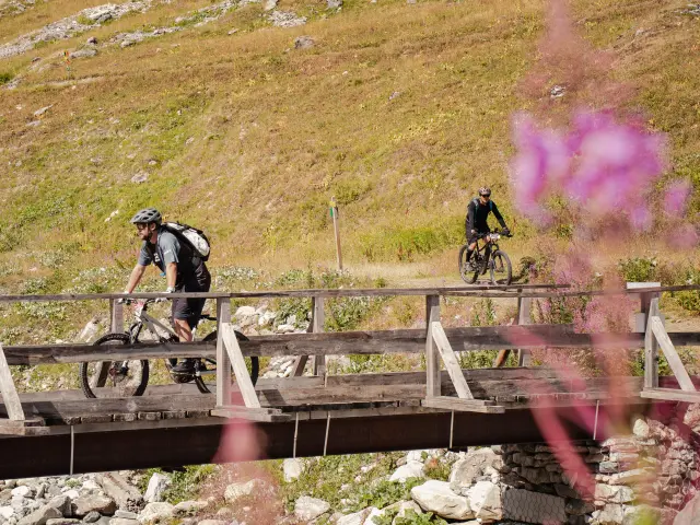 Mountain biking on a bridge