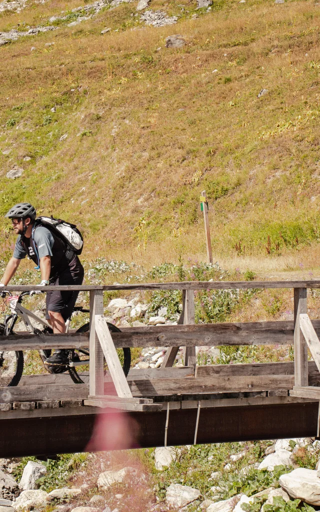Mountain biking on a bridge