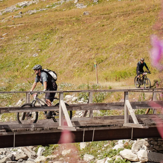 Mountain biking on a bridge
