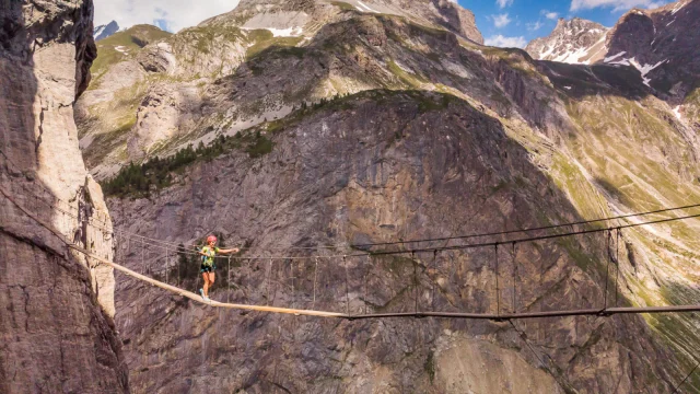 Crossing a via ferrata bridge