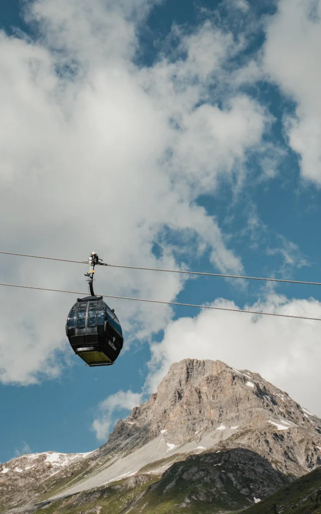 Solaise gondola lift in summer at Val d'Isère