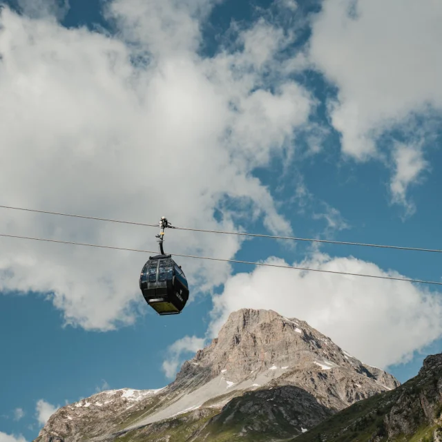 Solaise gondola lift in summer at Val d'Isère