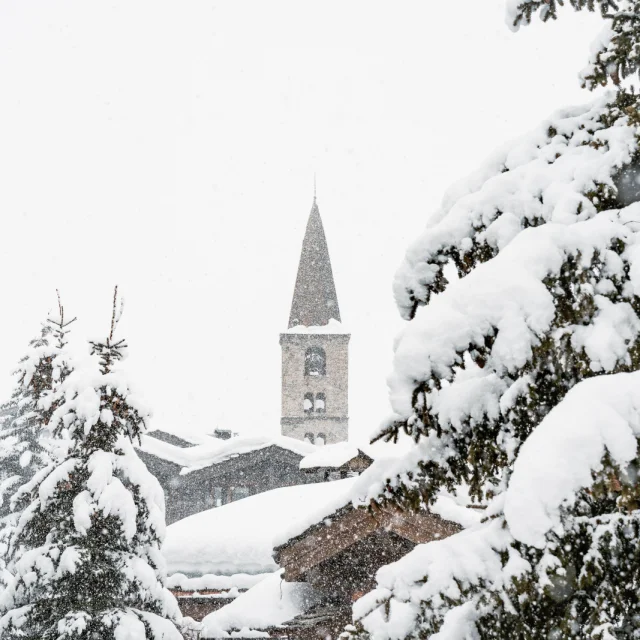 Snowfall with village