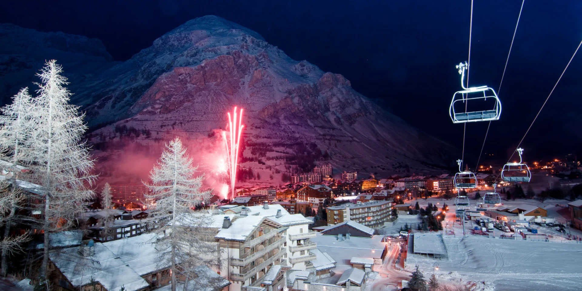 Fireworks in the village in winter