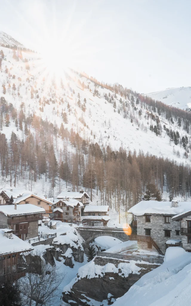 The magnificent hamlet-village of Le Fornet under the winter snow