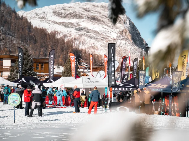 The brand village during the winter Premières Traces weekend in Val d'Isère