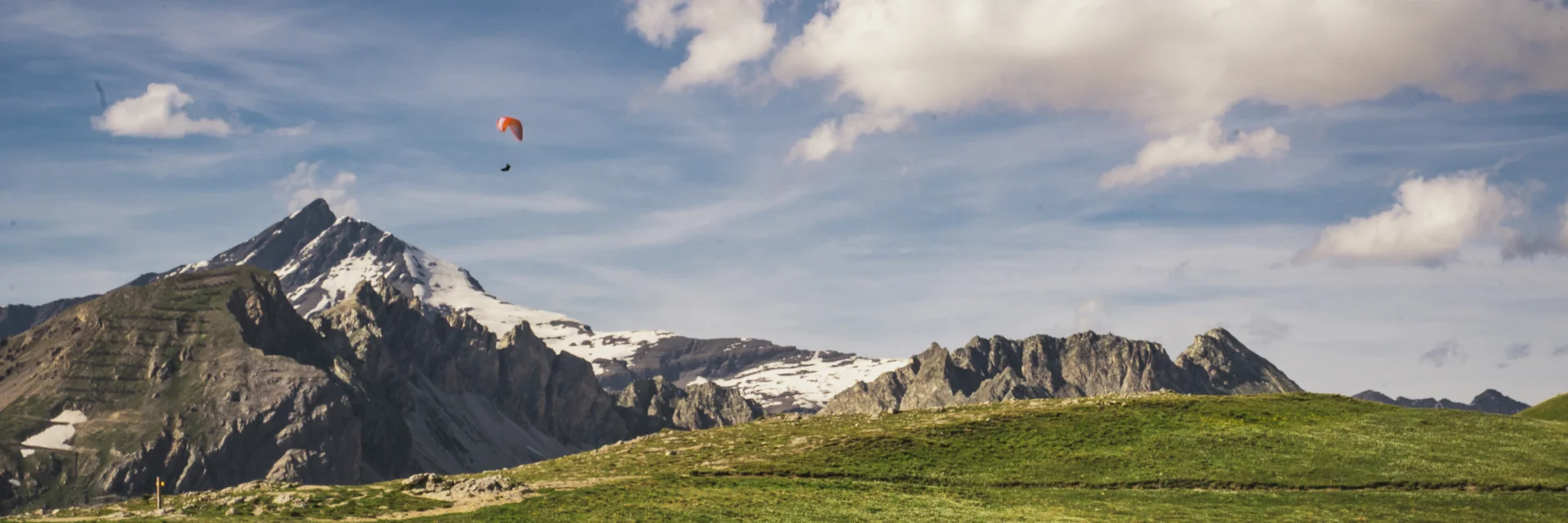 Summer paragliding at the summit of Solaise in Val d'Isère