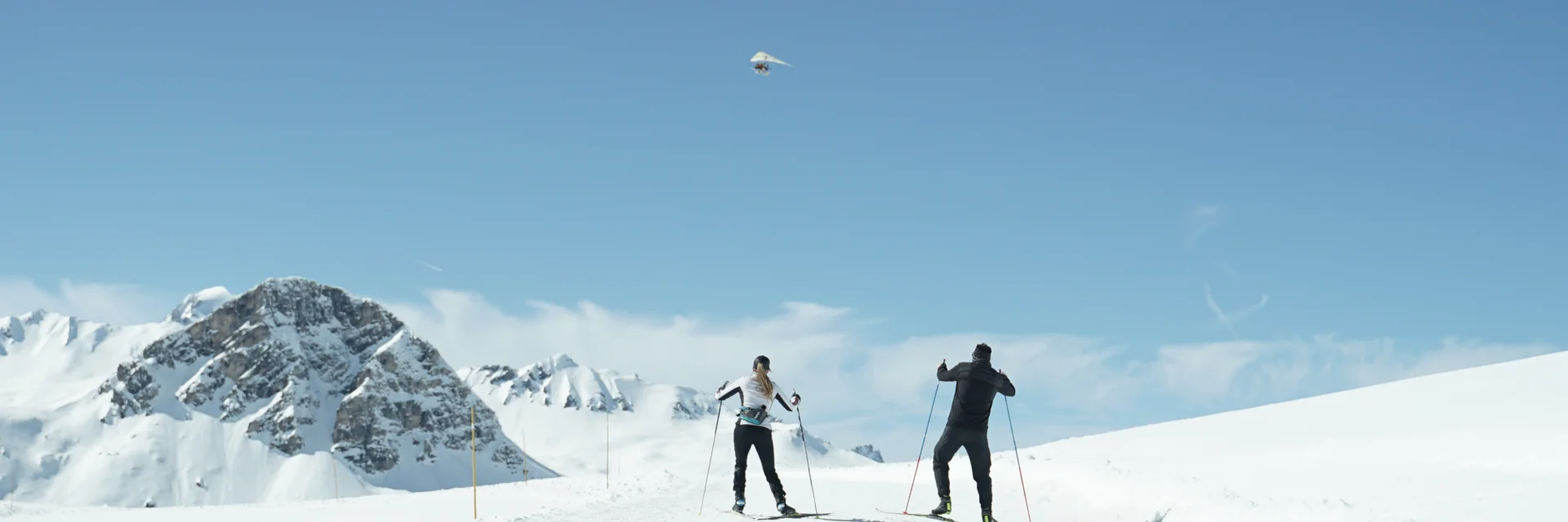 Cross-country skiing around Lac de l'Ouillette in winter in Val d'Isère