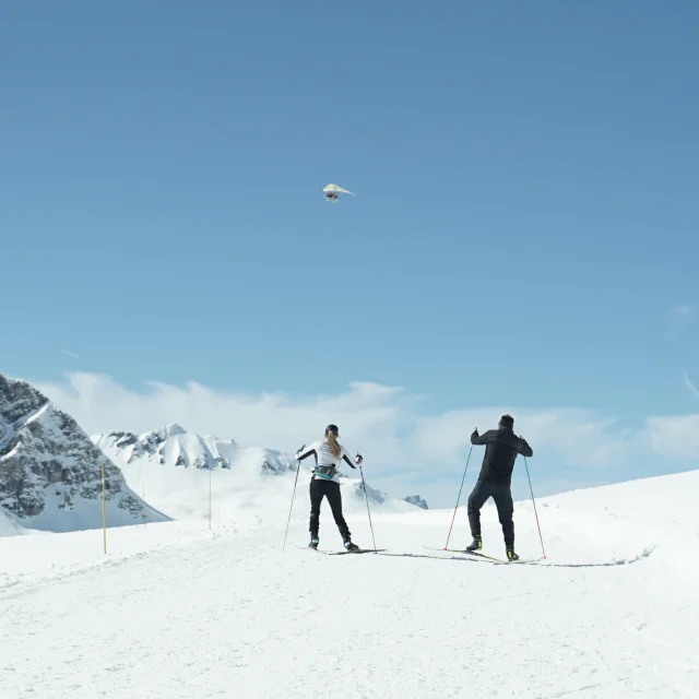 Cross-country skiing around Lac de l'Ouillette in winter in Val d'Isère