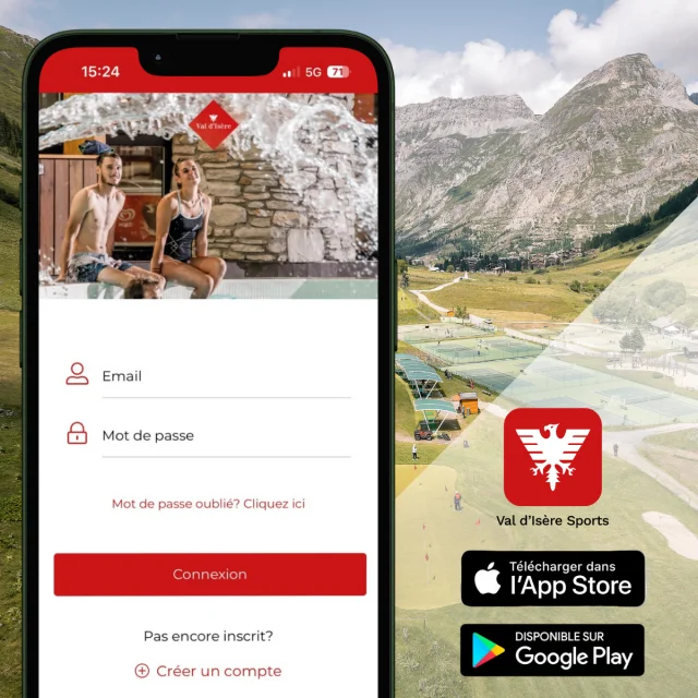 Page de connexion de l'application Val d'Isère Sports en été