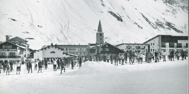 Old view of the village of Val d'Isère and its church