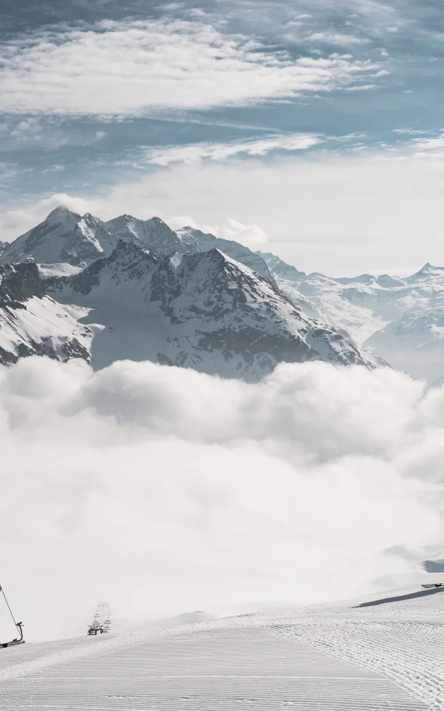 Skier on the Val d'Isère slopes, Bellevarde sector