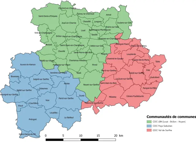 Carte sur les communautés de communes Vallée de la Sarthe