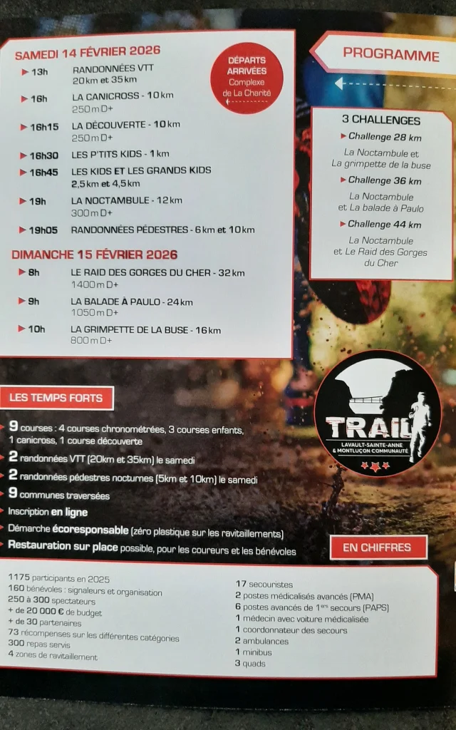 14 15 February Programme Trail Lavault Sainte Anne 2026