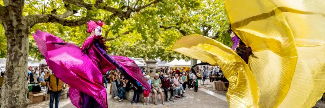 Spectacle de rue à la fête de la Figue au Mas d'Azil