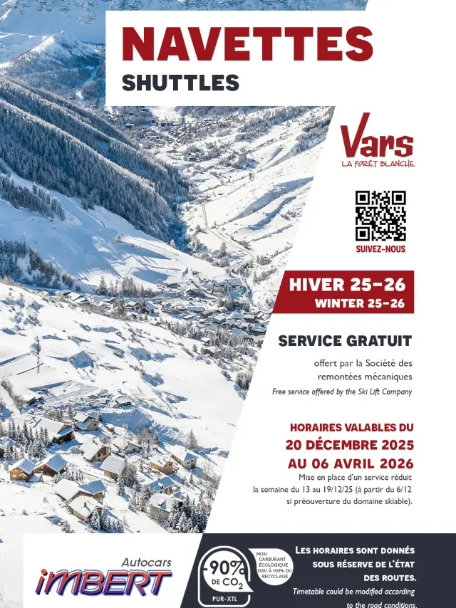 Couverture Horaires Navettes Vars 2025 26