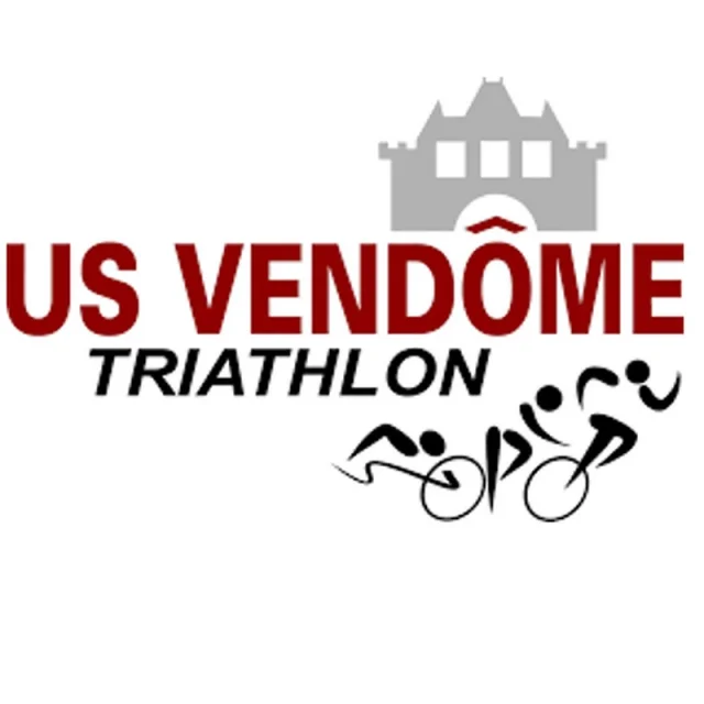 Logo USV Triathlon : logo monument avec le nom du club et logo course à pied, vélo et nage