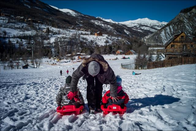 Luge en famille