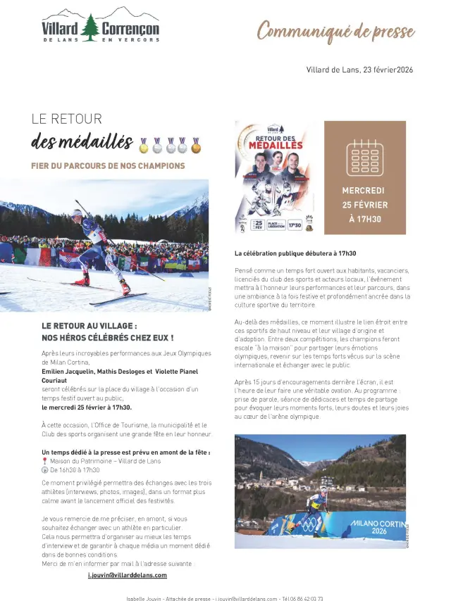 Cp Retour Des Medailles Villard De Lans Le 25 Fevrier 2026
