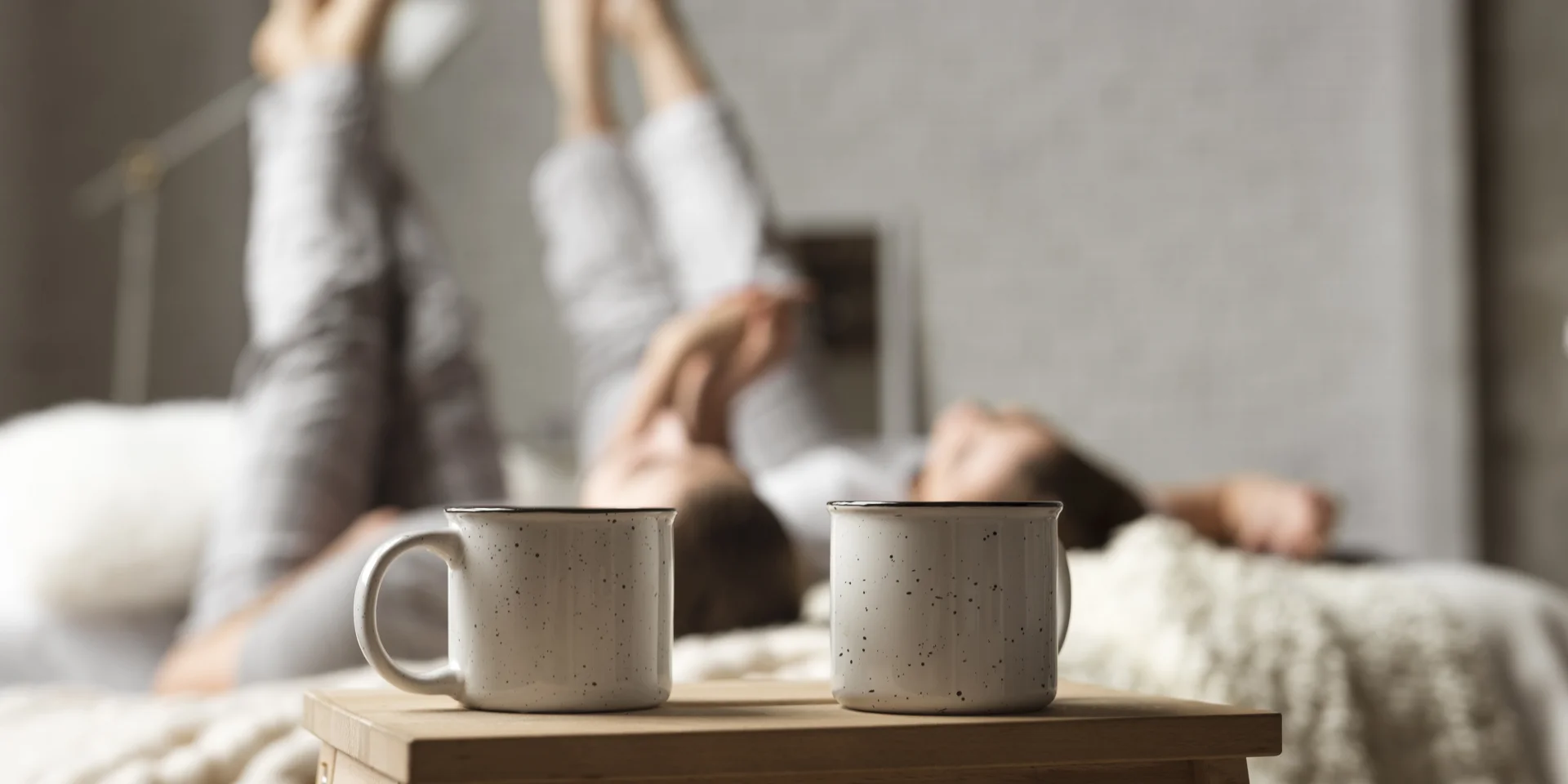 Coffee Cups Table With Couple Bed