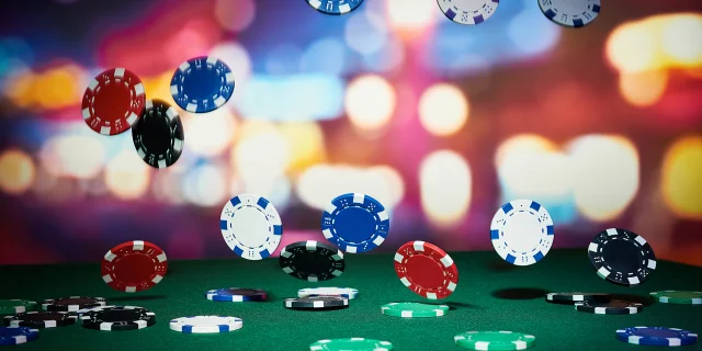 Poker chips on table in casino