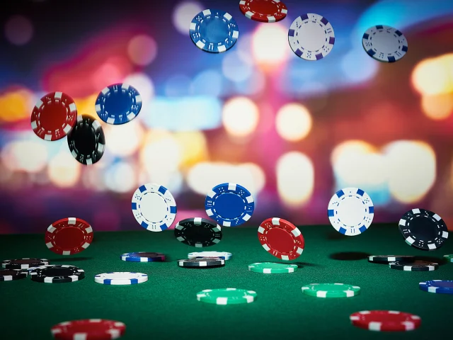 Poker chips on table in casino